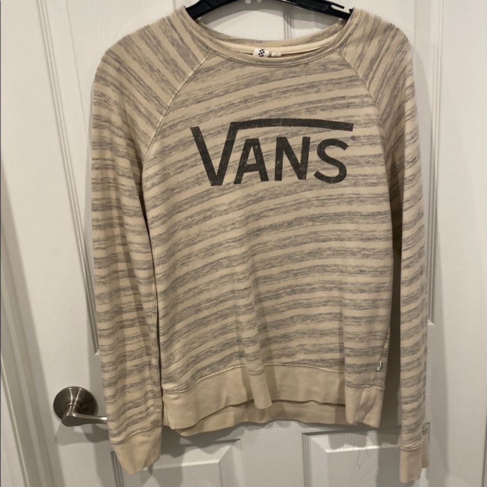 Vans womens Cream and Gray Striped shirt/thin sweater